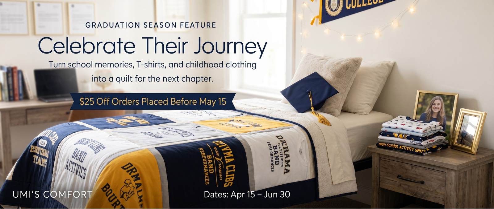 Celebrate Their Journey — graduation and t-shirt quilt offers, April 15 through June 30