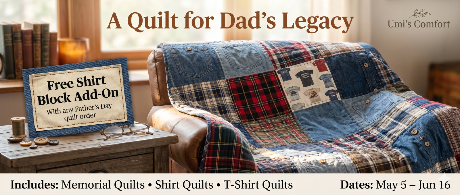 A Quilt for Dad’s Legacy — memorial and shirt quilts, May 5 through June 16